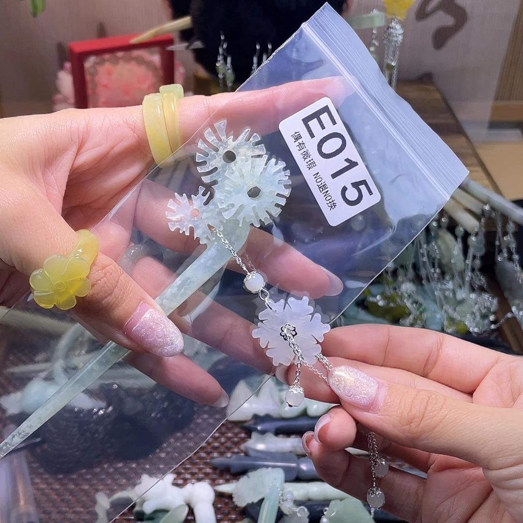蛇纹石玉发饰银S925镀金镶嵌丝**缘