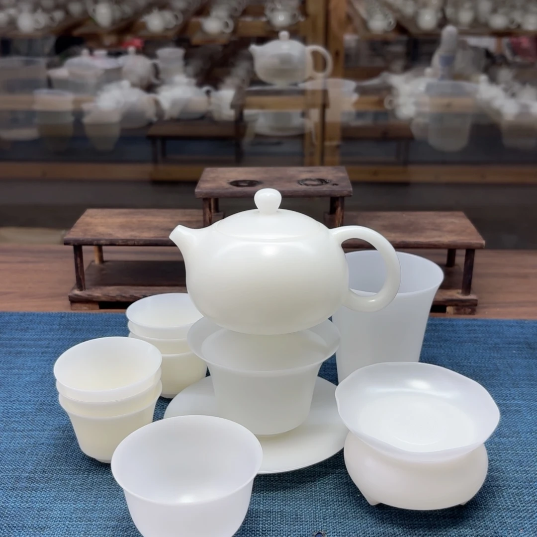 薄胎素烧璞玉冰种玉瓷茶具