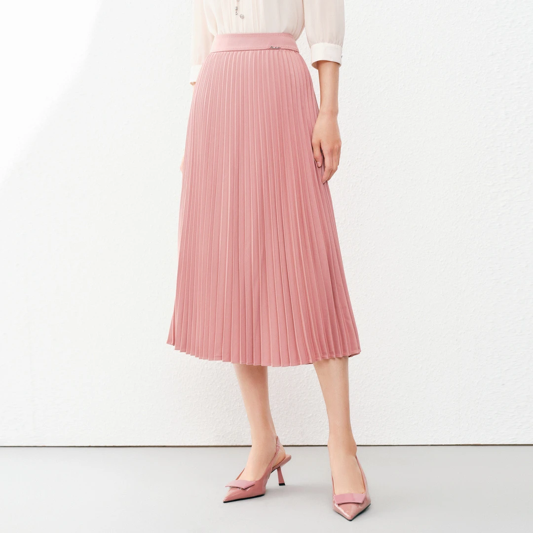 【晨粉专享价】春款甜美减龄优雅通勤皮筋百褶裙半身裙女