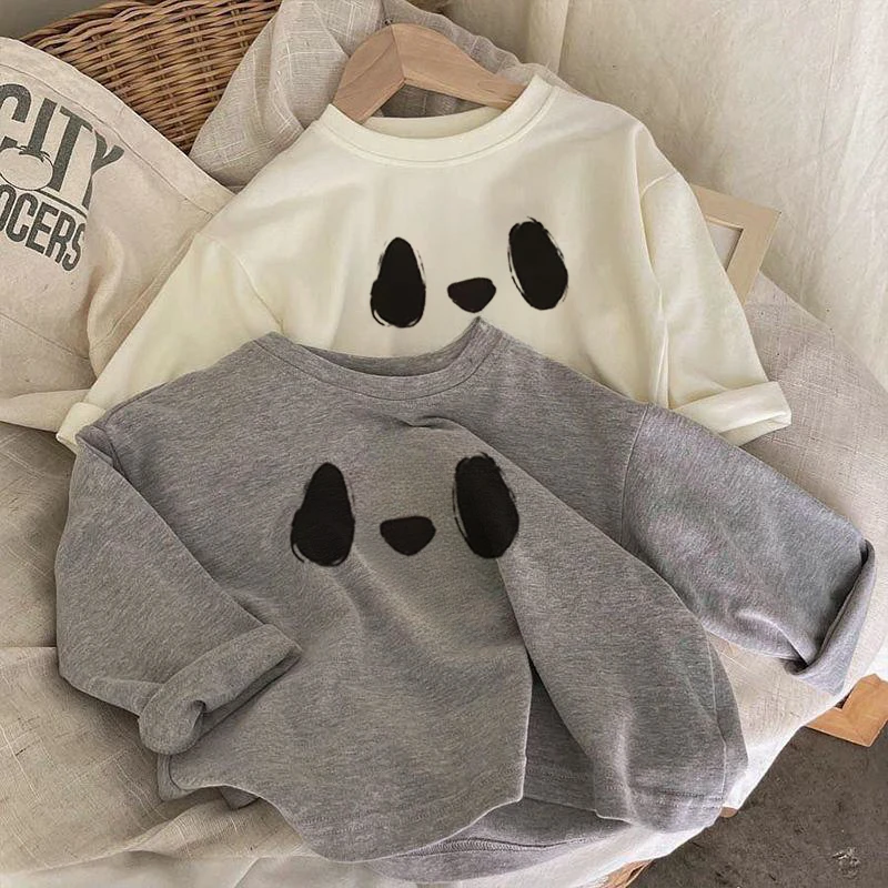 纯棉儿童长袖T恤春秋新款休闲百搭打底卡通印花洋气外穿纯色上衣t