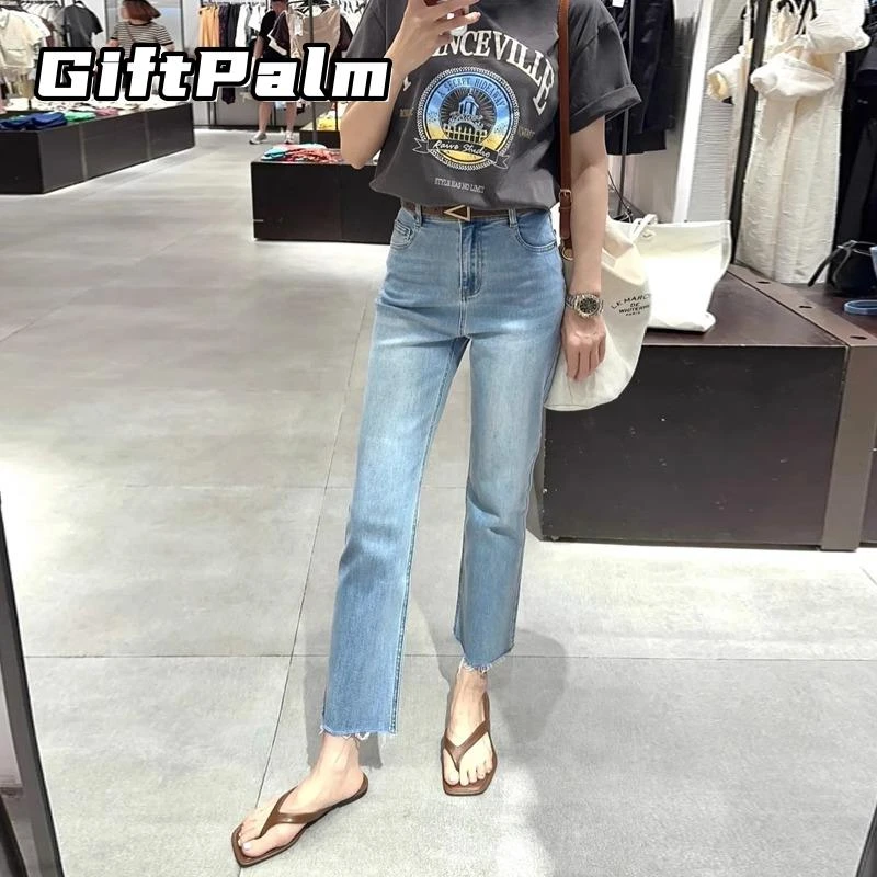 GiftPalm超薄直筒牛仔裤女2025年夏季新款宽松显瘦浅色九分烟管裤