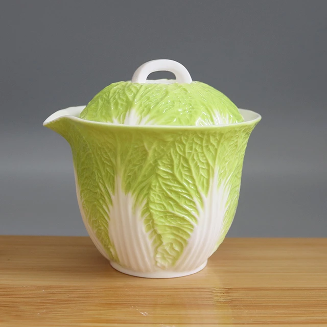 羊脂玉百财盖碗德化白瓷泡茶碗新品创意白菜陶瓷功夫茶具茶碗带盖