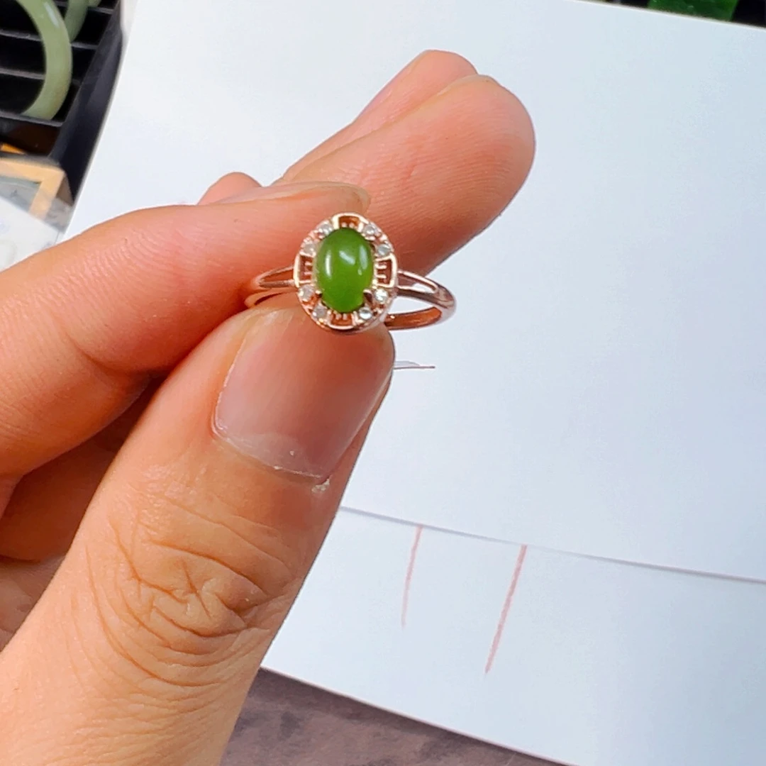 和田玉（碧玉）戒指未镶嵌苹果绿 和田玉戒指