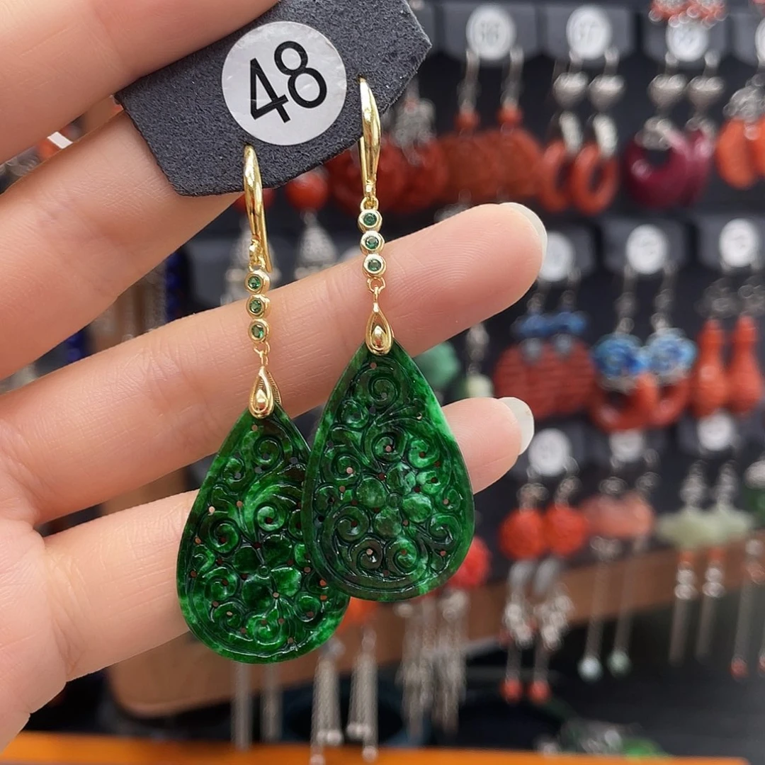 翡翠耳饰银S925镶嵌阳*?900ghnhyh