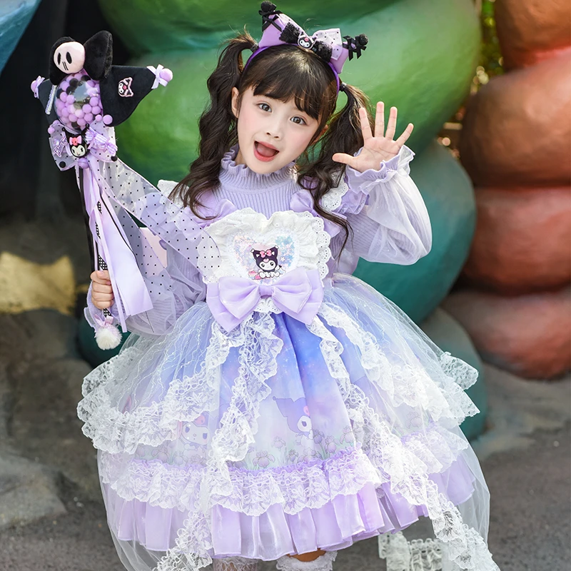 女童爱莎库洛米美乐蒂公主套装两件套 冬季新款厚毛衣+洛丽塔裙子