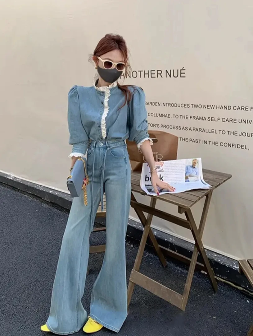 感阔腿牛仔裤女2025年新款高腰显瘦宽松垂感微喇弯刀直筒裤女9139