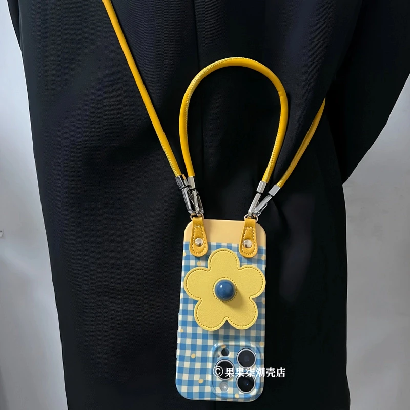 田园风花朵支架适用iPhone16promax手机壳斜挎苹果15腕带14挂绳13