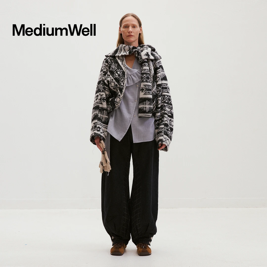 MEDIUM WELL羊毛围巾领廓形外套Scarf Collar Drop Shoulder Coat