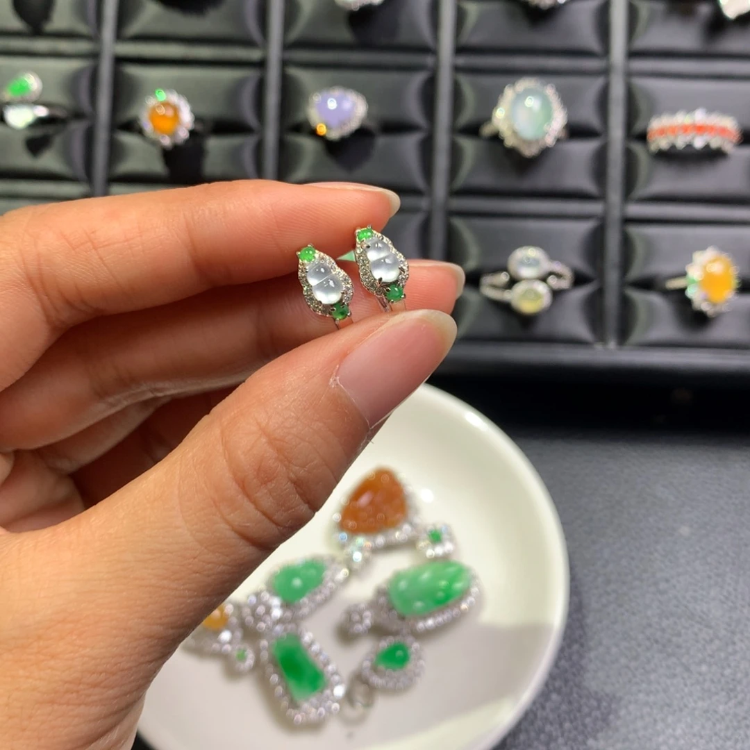 翡翠银S925镶嵌耳饰