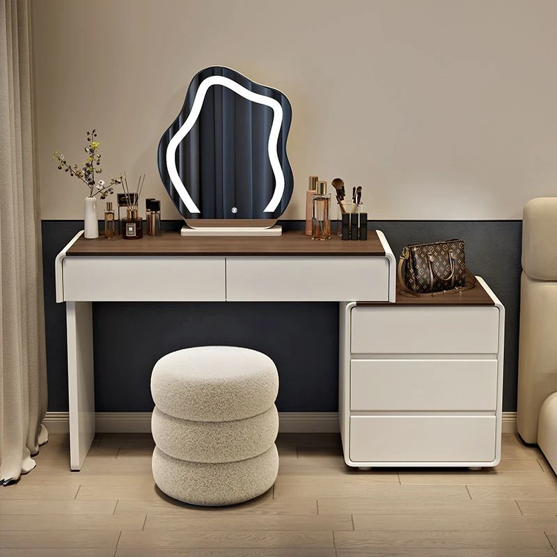 实木新款梳妆台胡桃木一体简约带踢脚线卧室梳妆台轻奢家用化妆桌