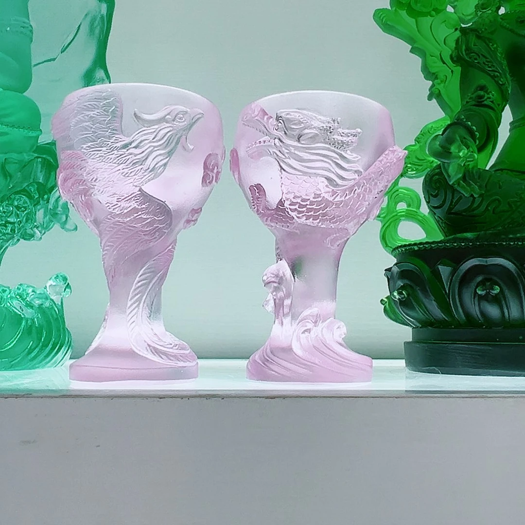 【闪购商品】手工艺品琉璃龙凤对杯