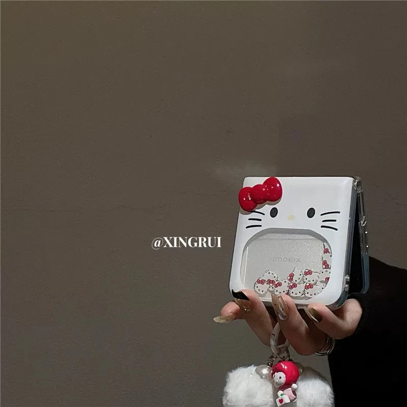 可爱流沙滑块kt猫毛球链条适用华为pocket2/s折叠屏手机壳p50卡通