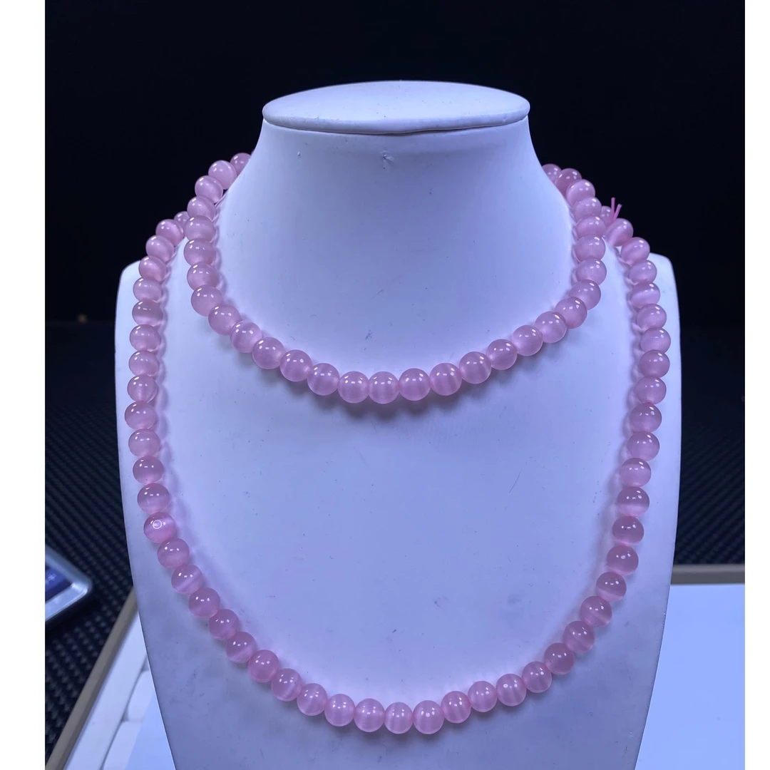 粉猫眼8mm 108 项链J70