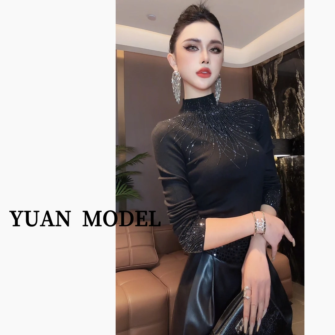 YUAN MODEL/媛老板-时装烟花烫钻气质套头针织衫女装打底装092367
