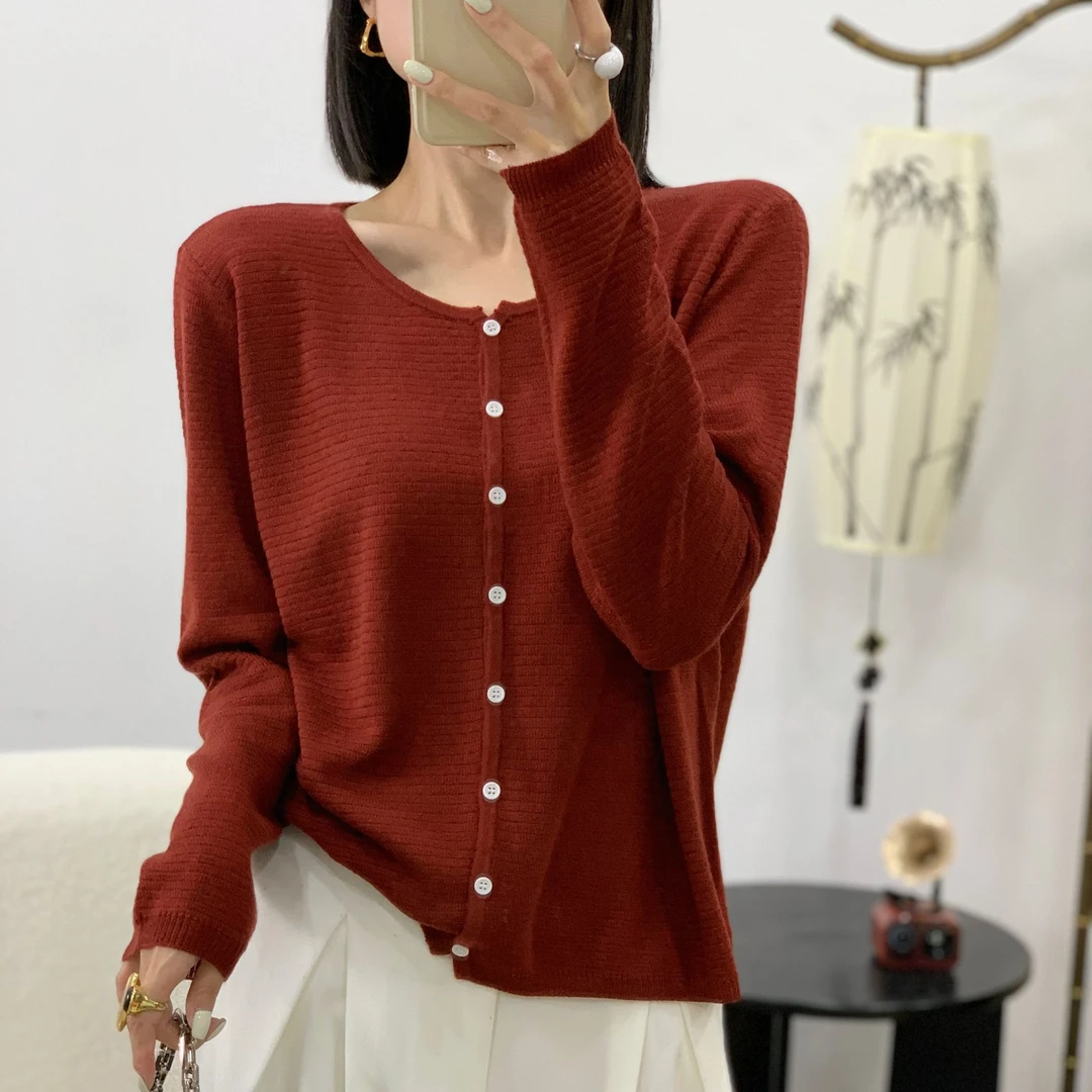 【例畔精选】设计款纯色针织毛衣圆领百搭时尚休闲针织开衫S780#