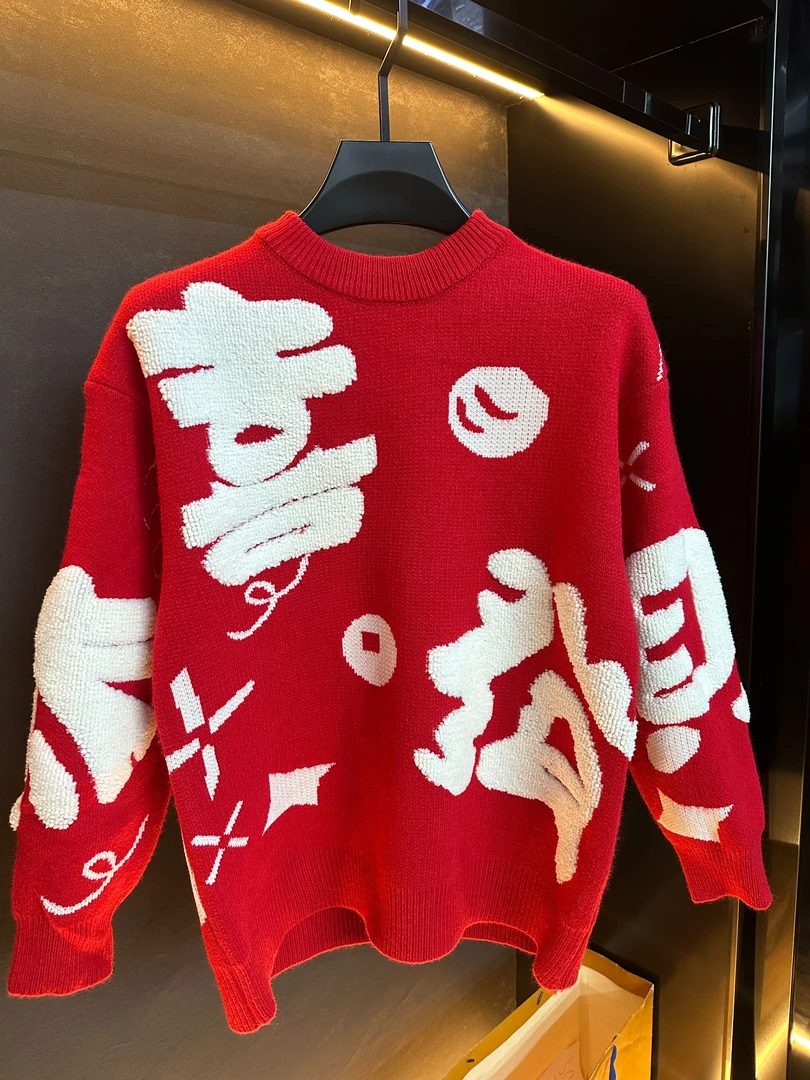 冬季情侣圆领针织毛衣针织衫红色加厚潮流宽松