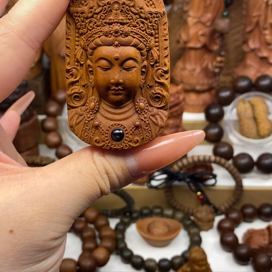 H***.手串/手链檀香木迈索尔老山檀香度母牌子，瑕