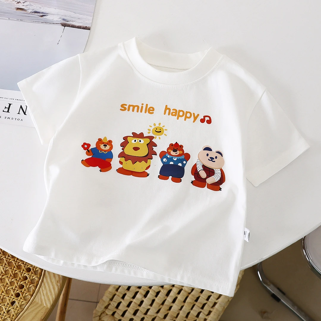 100%棉儿童夏季新款半袖短袖T恤卡通印花女童男童休闲百搭洋气潮