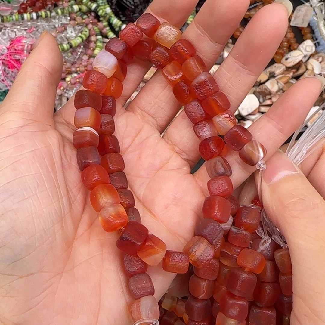 玛瑙/玉髓合金珠宝半成品橘皮玛瑙方糖7mm一条