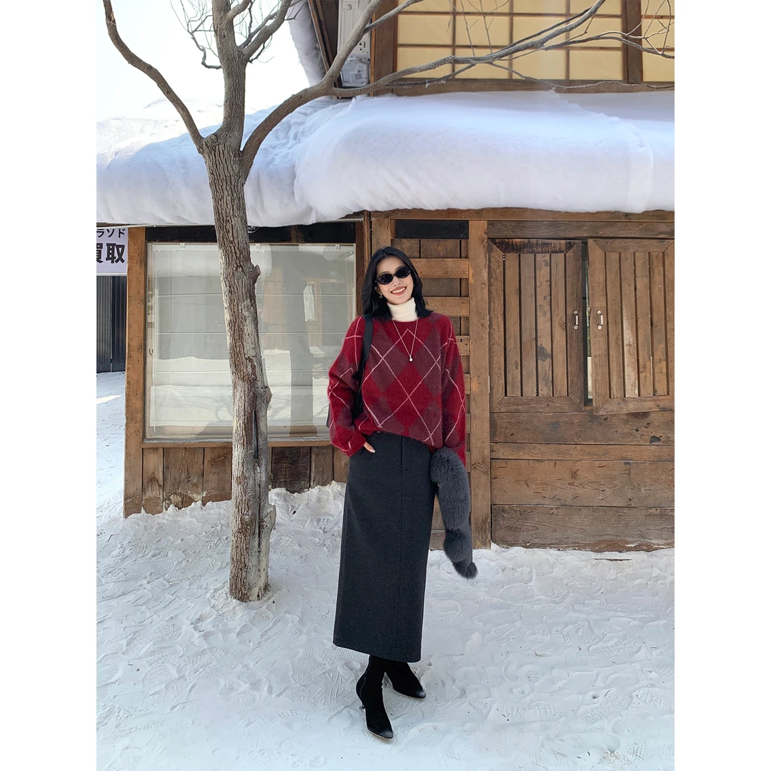 IAMJAM【12.12新品】高级感气质高腰半身裙秋冬复古百搭中长a字裙