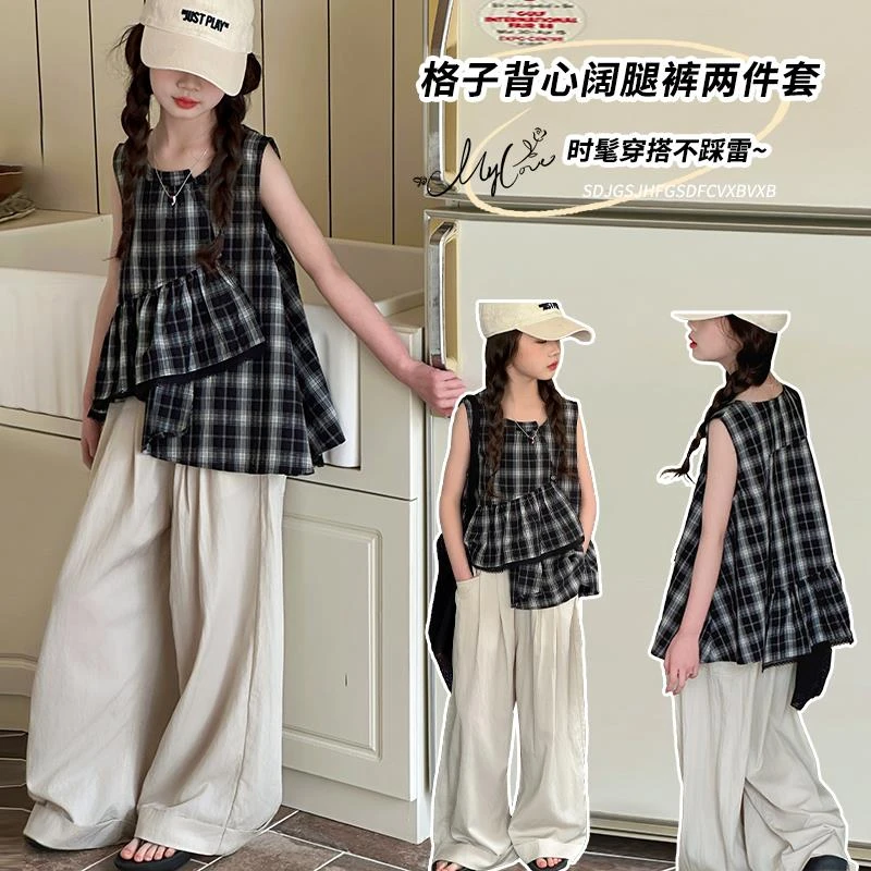 女童衬衫夏装新款中大童洋气宽松薄款时髦格子衬衫百搭休闲小女孩