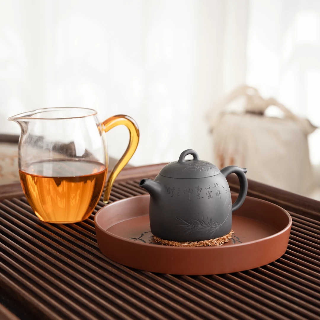 『捂灰·雅竹秦权』坭兴陶茶壶轻薄胎球孔复古高级文人壶120毫升