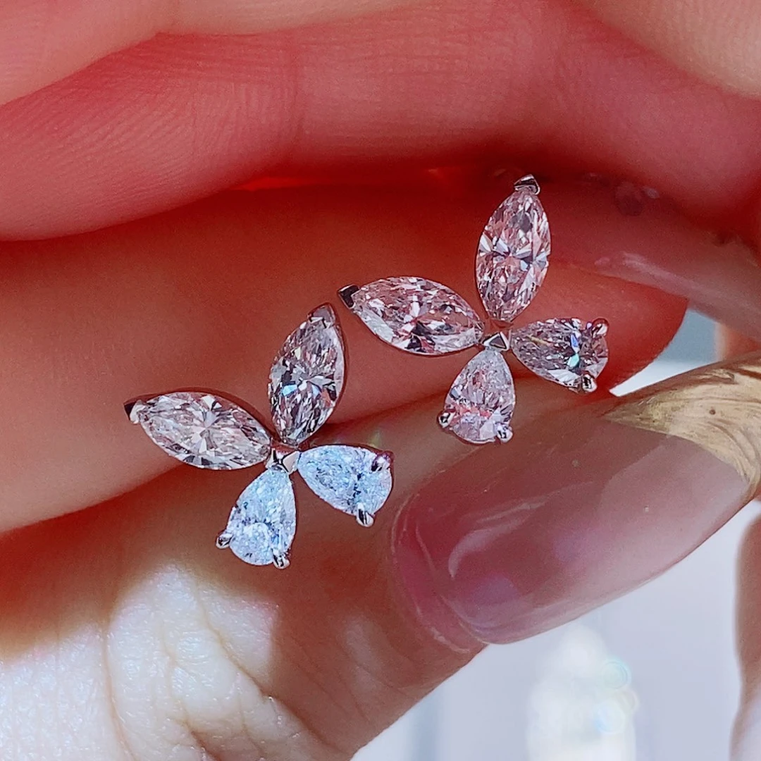 实验室培育钻石耳饰铂Pt950镶嵌1ct 蝴蝶耳钉