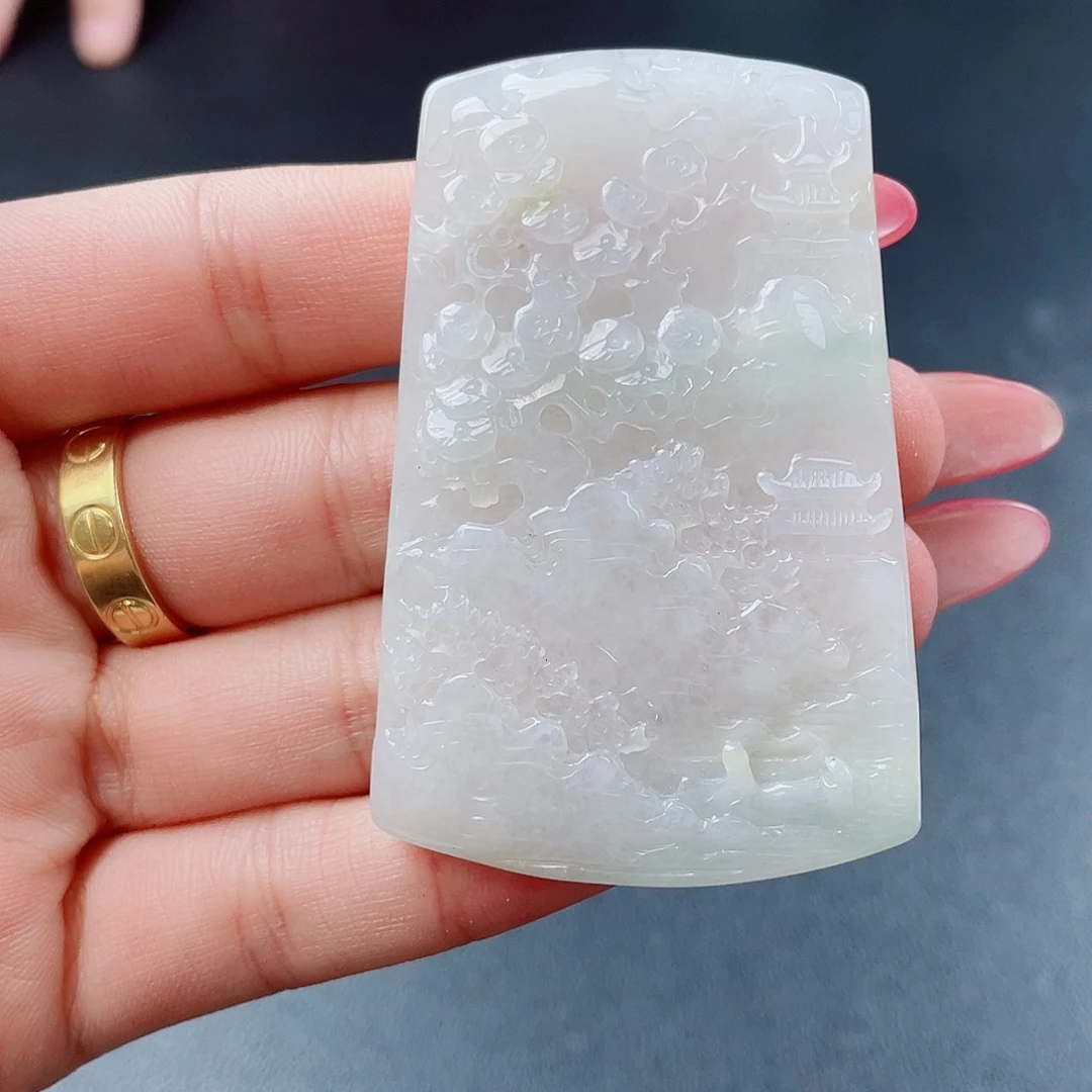 翡翠未镶嵌颈饰天然翡翠山水牌