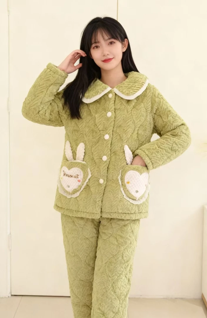 加绒加厚女士休闲家居服睡衣套装可外穿