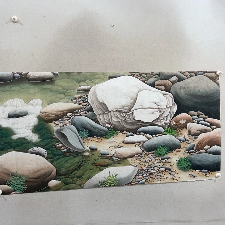 国画工笔画作品石来运转任海鲜画