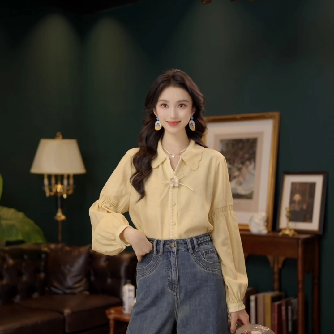琦琦【香草奶芙】欧若风长袖衬衫女时尚休闲宽松上衣YF1103286