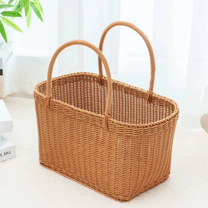 家用户外仿藤编手提菜篮子野餐篮手工编织手提篮子大号手提菜篮
