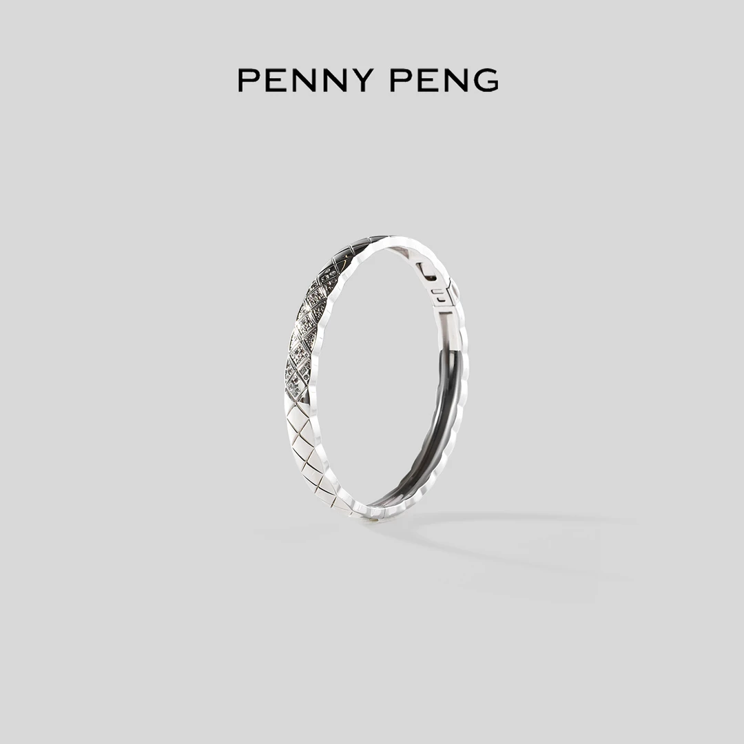 合金手镯 PENNYPENG 半钻手镯 设计感简约精致菱形纹半钻手镯
