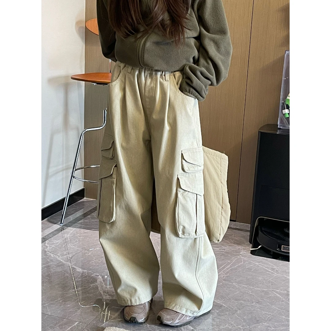 YUUKO 美式水洗机能风多口袋加绒工装裤—25197