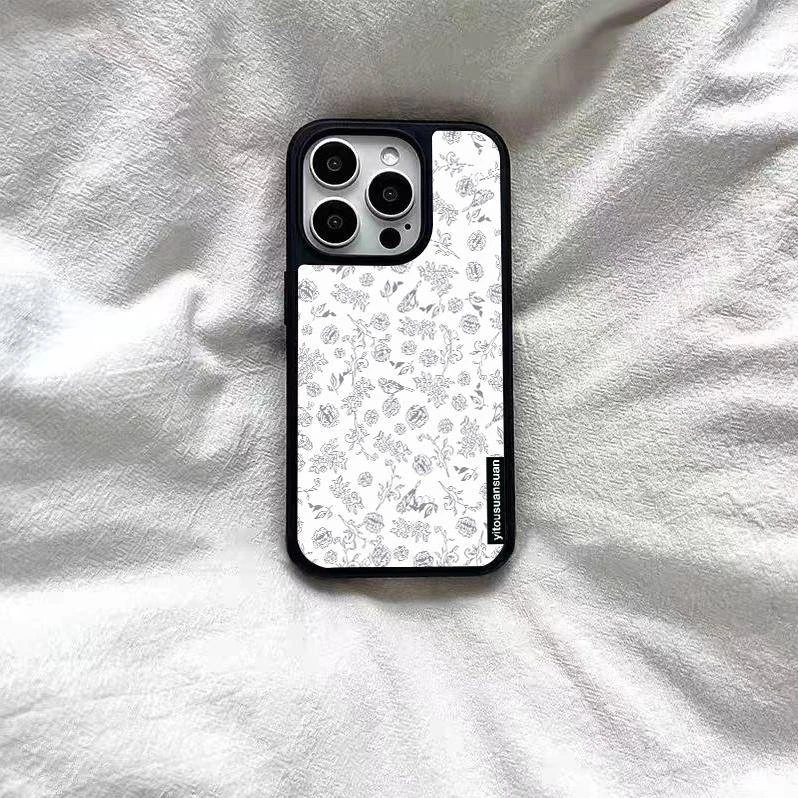 新款韩系白底满屏花儿手机壳适用苹果17pro小米15reno14荣耀90400