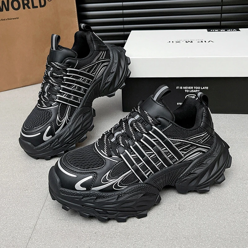 2025新款老爹鞋黑色厚底增高女鞋运动休闲鞋女百搭时尚软底系带鞋