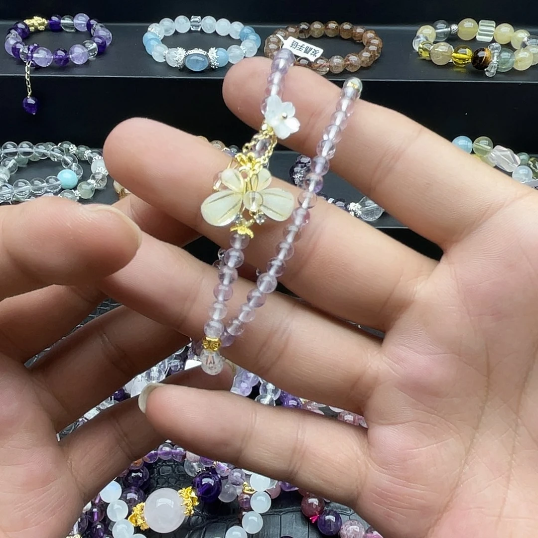 水晶手链未镶嵌紫水晶白水晶双圈