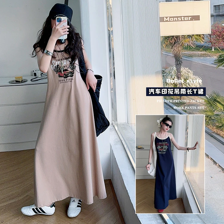 女童吊带连衣裙夏季韩系休闲度假背心长裙宽松无袖T恤裙子潮流韩