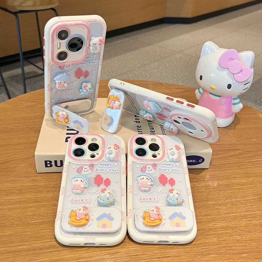 雅天立韩风涂鸦kitty支架适用苹果16手机壳13女华为vivoppo小米15