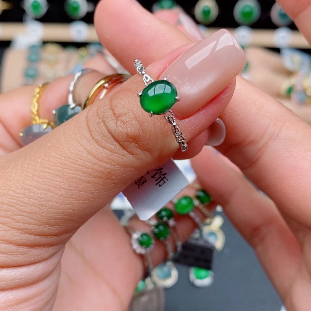 银S925镶嵌戒指翡翠心*