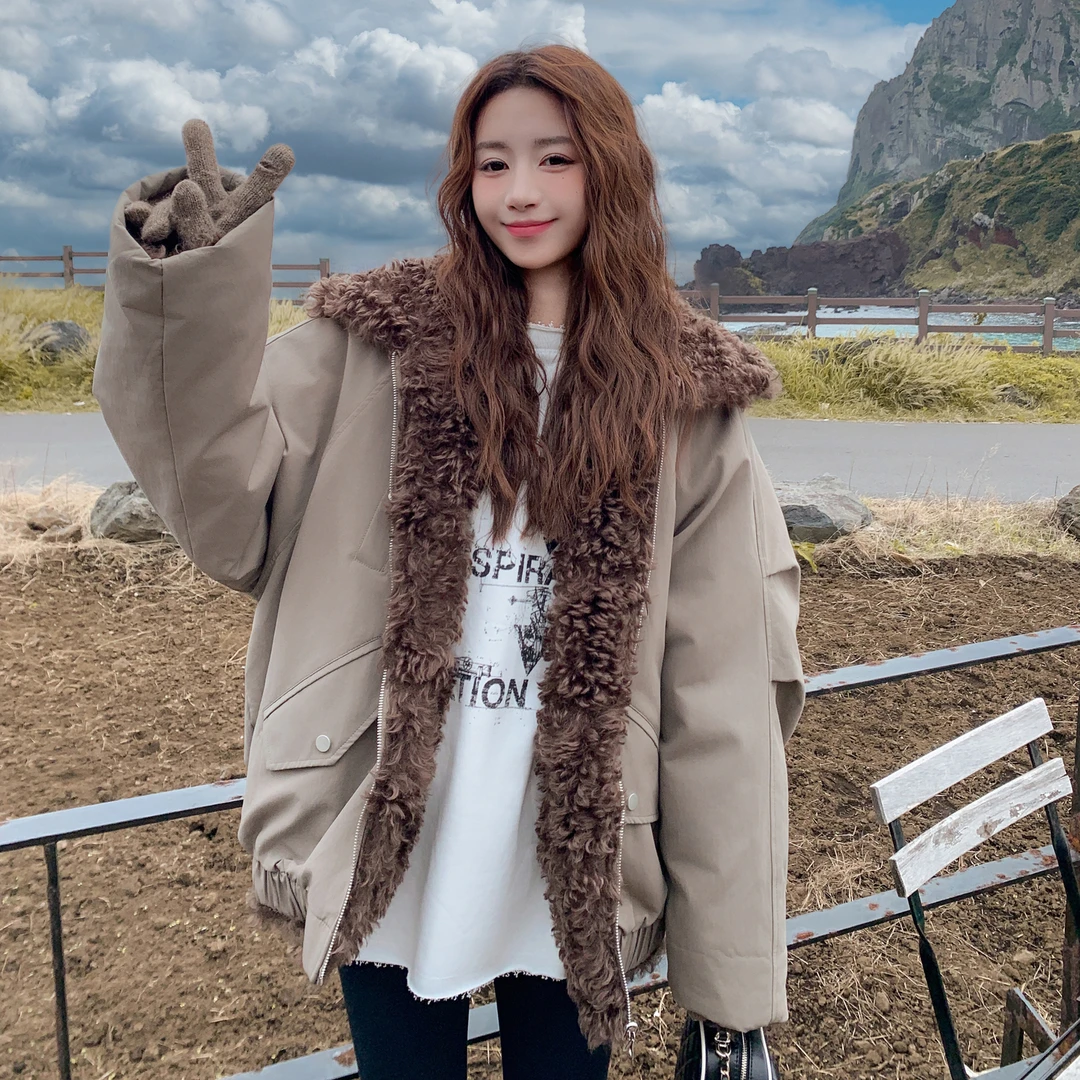 美式复古派克服女短款冬季2025新款小个子高级感毛毛拼接夹克外套