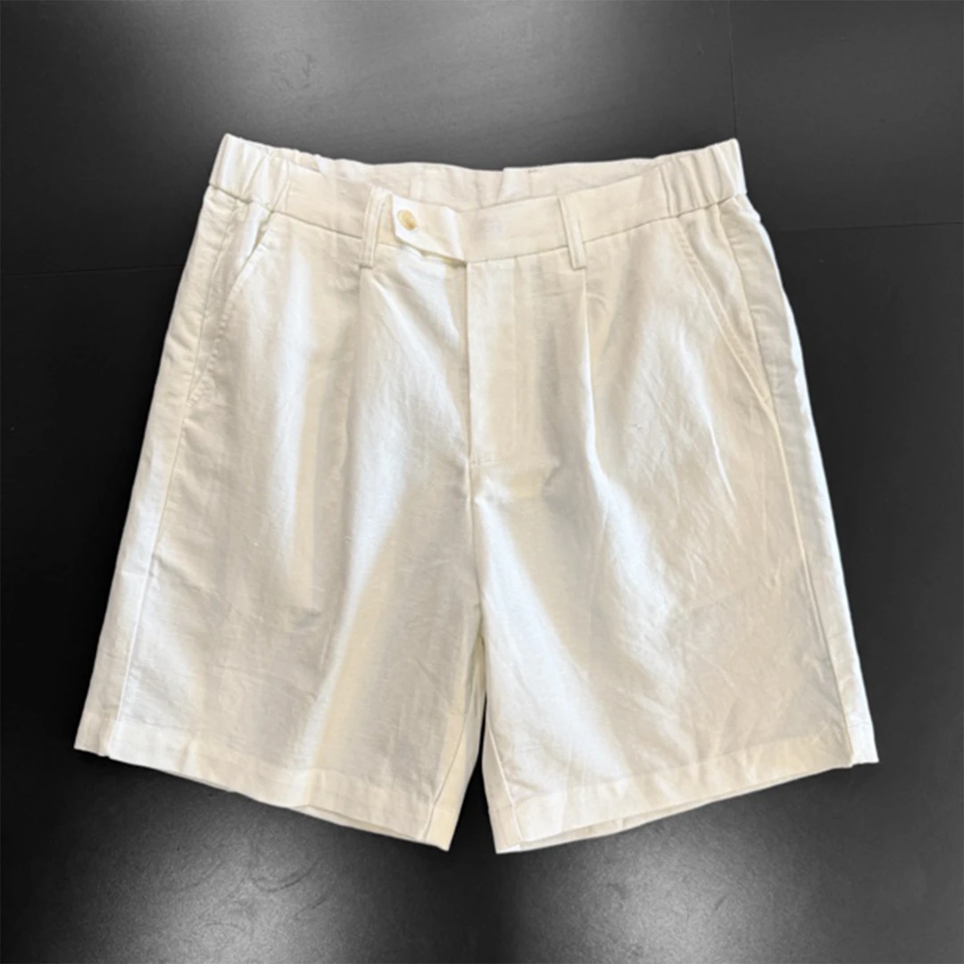 300斤大码老钱风白色亚麻短裤轻薄透气通勤穿搭五分裤休闲半截裤