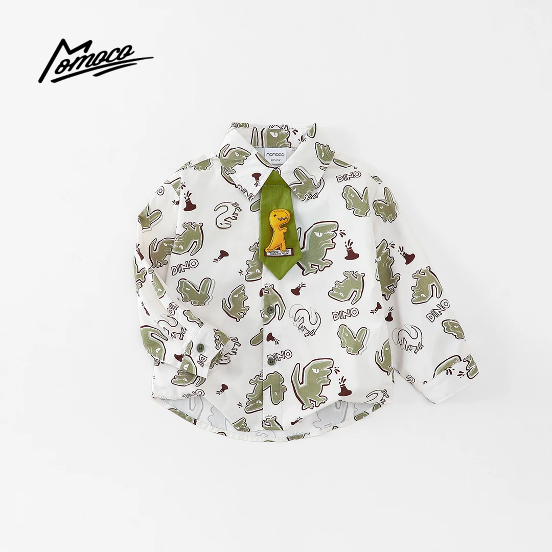 MOMOCO春秋季爱男童潮流小恐龙卡通领带长袖衬衫上衣77330129007