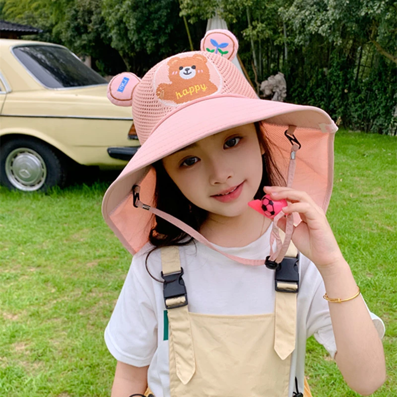 儿童防晒帽夏季男女童防紫外线太阳帽宝宝卡通网眼大檐遮阳渔夫帽