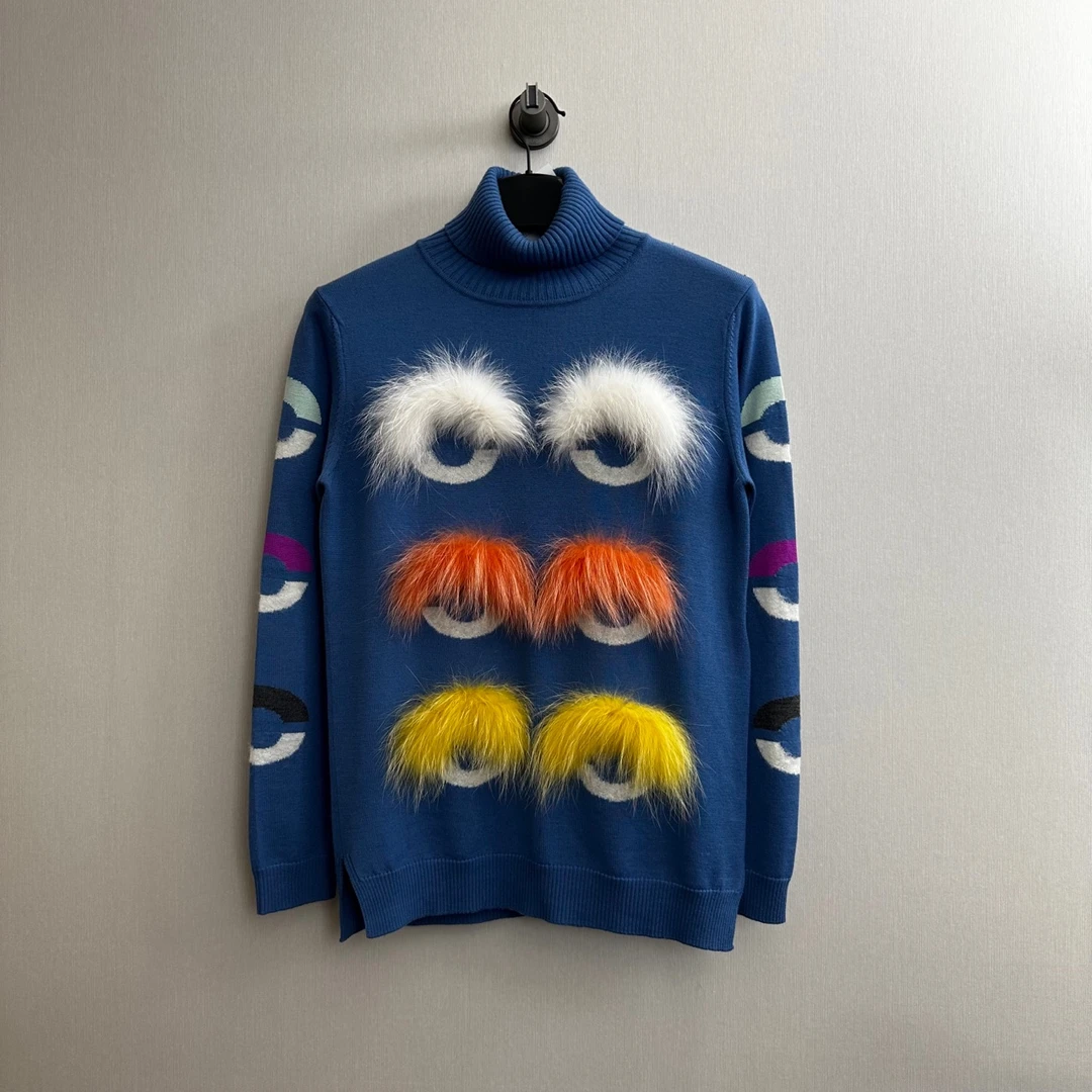 99新 FENDI/芬迪 小怪兽眼睛高领毛衣/40码/98新/公价7100