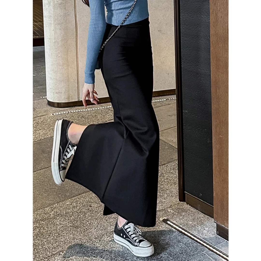 黑色气质辣妹风鱼尾裙女秋季新款大码胖mm垂感显瘦开叉包臀半身裙