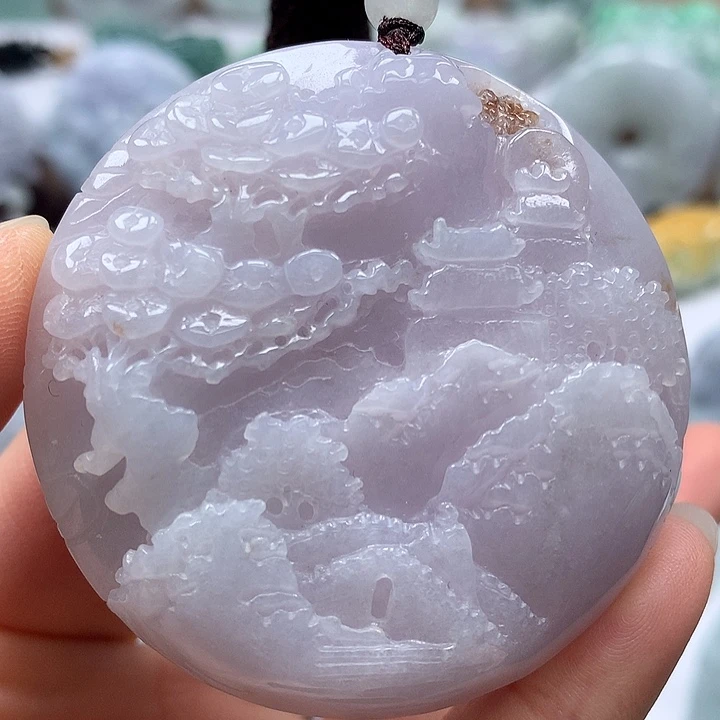 翡翠未镶嵌颈饰山水福利两面工艺福利