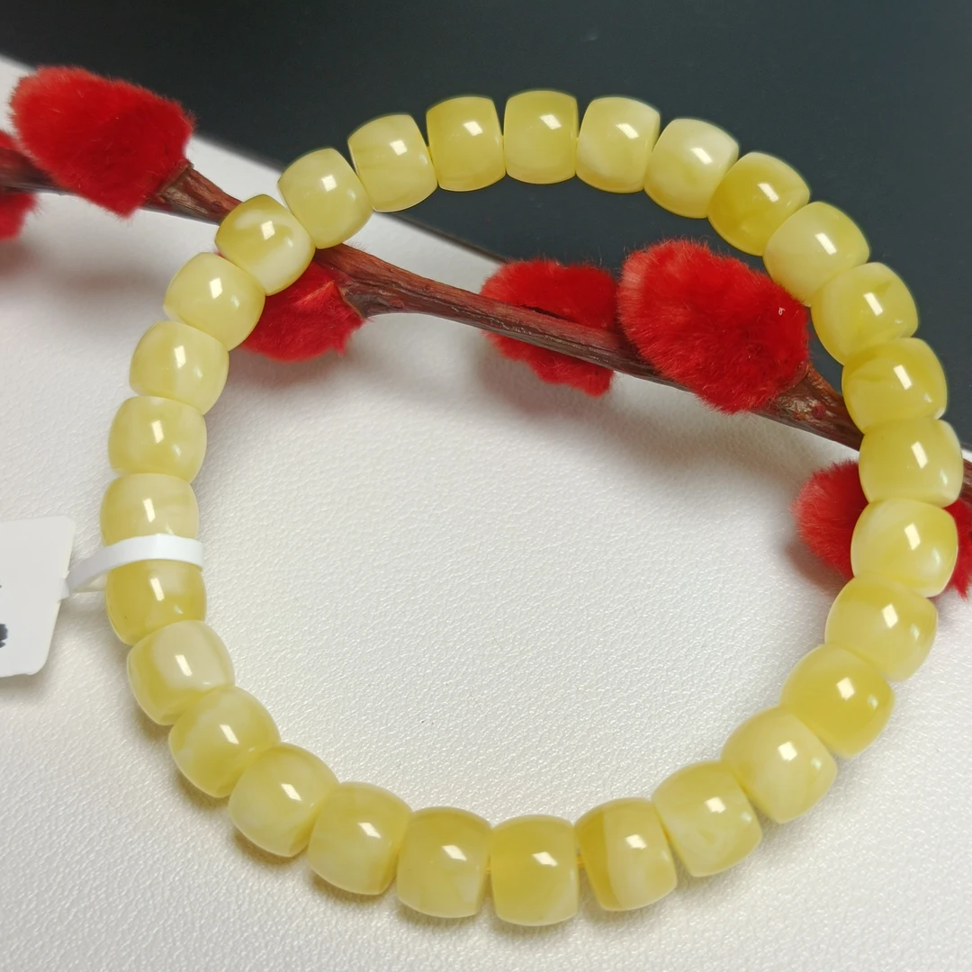 天然蜜蜡直切手串~俄料润黄油润浓蜡品质~7.7精工直切~5146