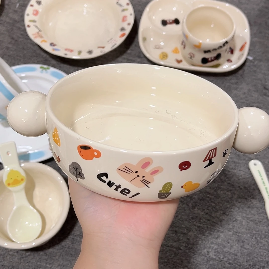 月亮小狗双耳球球陶瓷餐具6寸
