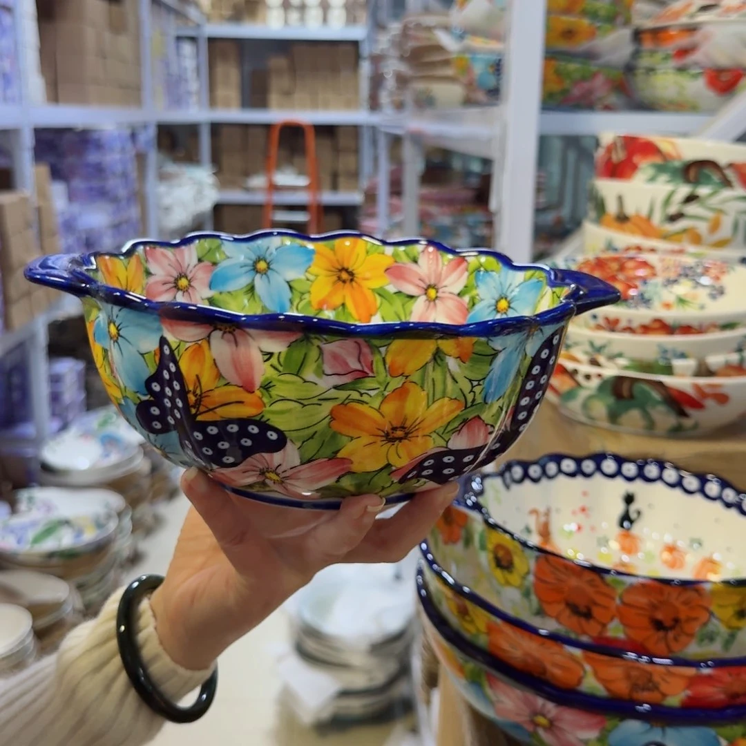 瓷片8英寸水仙花双耳碗一只